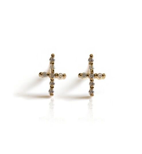  「ダイヤモンド クロス ピアス | K10YG 〈世界最小〉」|ピアス|