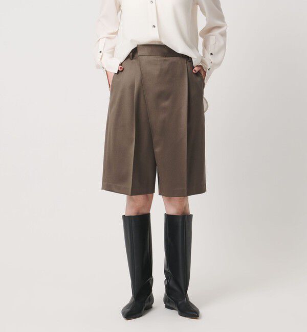 conte「＜conte＞アシンメトリー タック ハーフパンツ」|キュロット|DK.BROWN