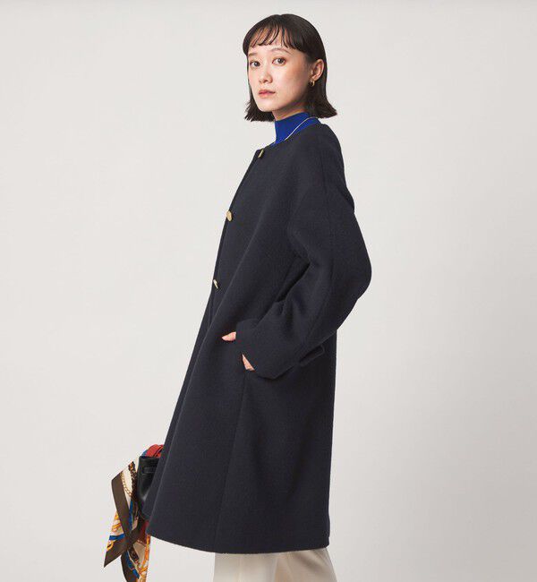 UNITED ARROWS green label relaxing「アンゴラビーバー ノーカラー ロングコート」|ノーカラーコート|