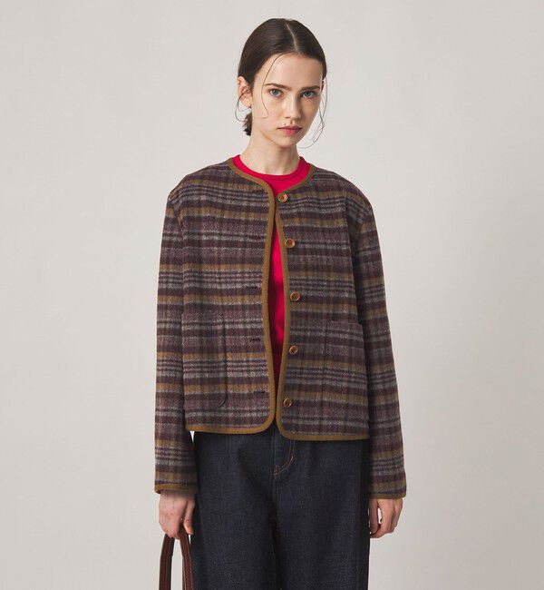 STEVEN ALAN「＜Steven Alan＞チェック ブルゾン」|ノーカラーコート|WINE