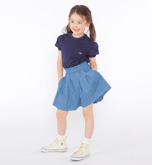 SHIPS KIDS「SHIPS KIDS:100～130cm / デニム プリーツ キュロット」|キュロット|