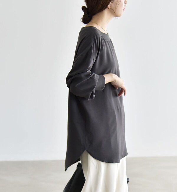 quaranciel「quaranciel:〈手洗い可能〉ジョーゼット リブ オーバーサイズ ブラウス」|シャツ・ブラウス|