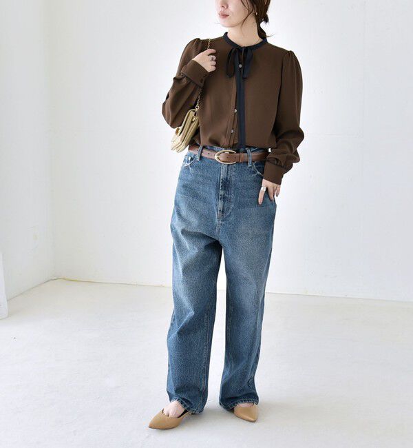 quaranciel「《一部追加予約》〈洗濯機可能〉ジョーゼット リボンタイ バイカラー ブラウス」|シャツ・ブラウス|