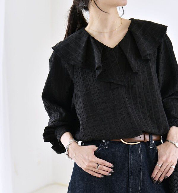 quaranciel「《予約》quaranciel:〈洗濯機可能〉ピコレース ラッフル フリル ボリューム ブラウス」|シャツ・ブラウス|