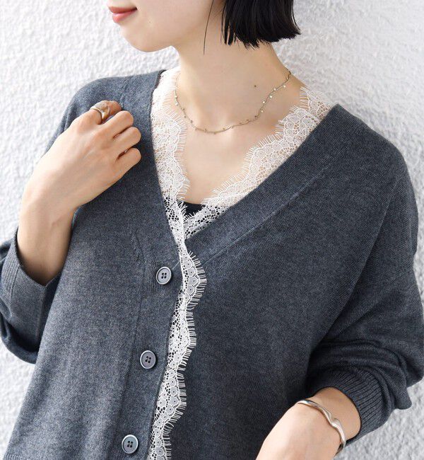 SHIPS for women「〈手洗い可能〉レース コンビ ニット カーディガン」|カーディガン|