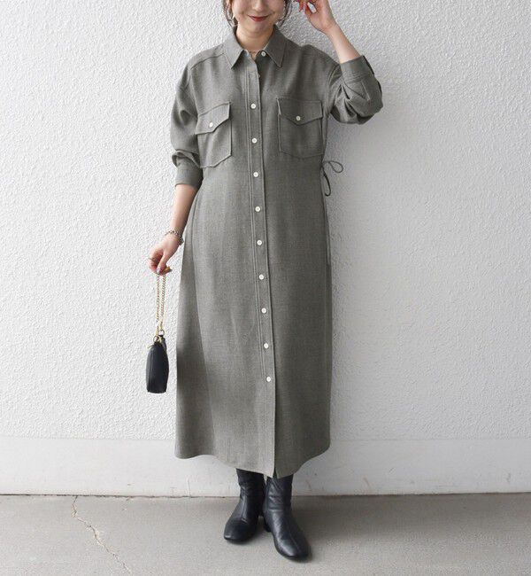 SHIPS any「《予約》〈洗濯機可能〉ウールライク ポケット フレア ロング ワンピース［NAVY BLUE］」|ワンピース|
