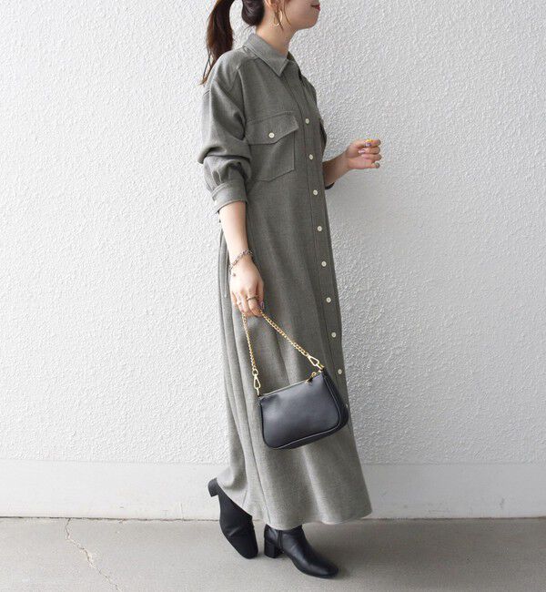 SHIPS any「《予約》〈洗濯機可能〉ウールライク ポケット フレア ロング ワンピース［NAVY BLUE］」|ワンピース|