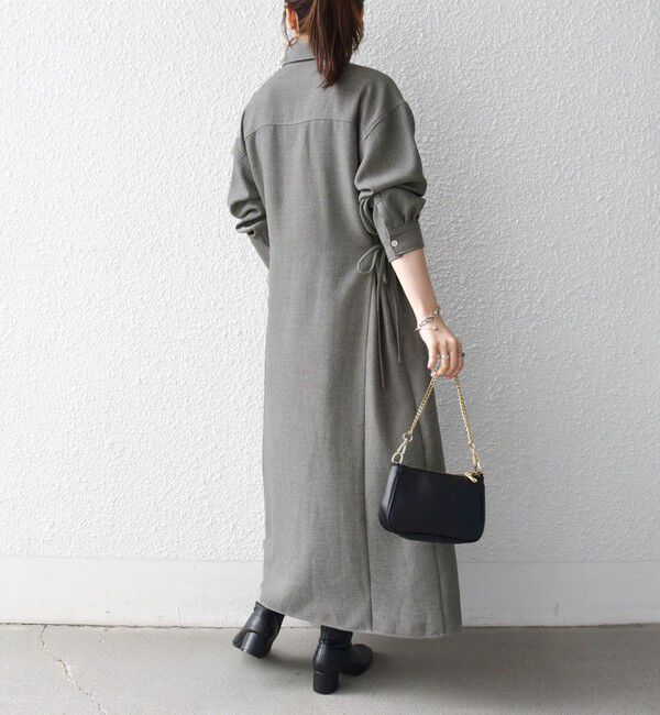 SHIPS any「《予約》〈洗濯機可能〉ウールライク ポケット フレア ロング ワンピース［NAVY BLUE］」|ワンピース|