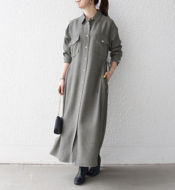SHIPS any「《予約》〈洗濯機可能〉ウールライク ポケット フレア ロング ワンピース［NAVY BLUE］」|ワンピース|