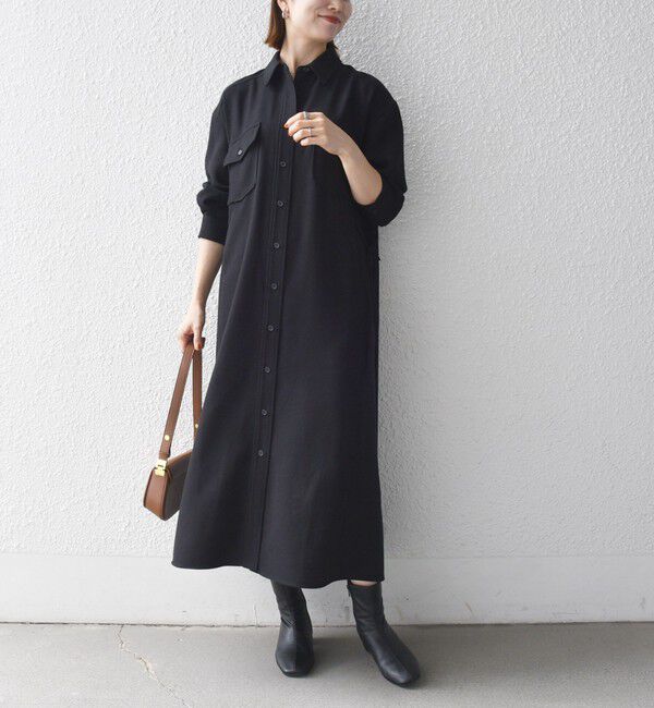 SHIPS any「《予約》〈洗濯機可能〉ウールライク ポケット フレア ロング ワンピース［NAVY BLUE］」|ワンピース|