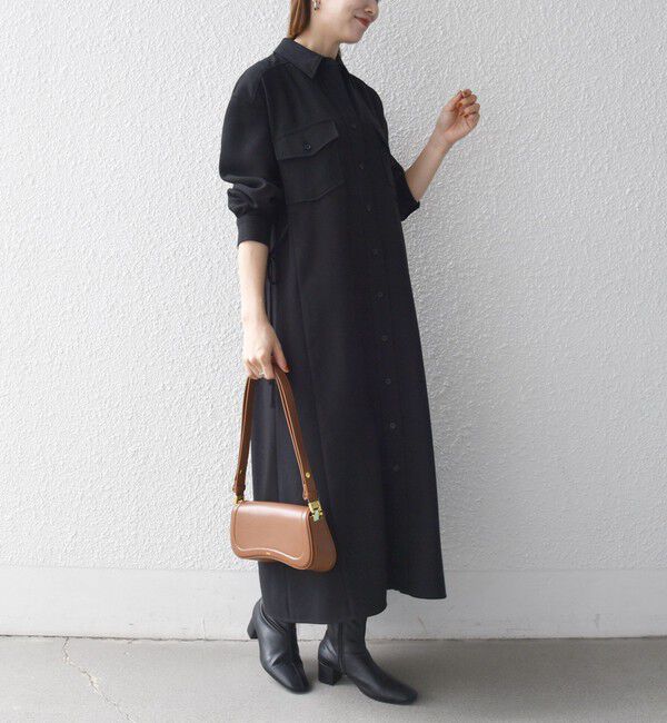 SHIPS any「《予約》〈洗濯機可能〉ウールライク ポケット フレア ロング ワンピース［NAVY BLUE］」|ワンピース|