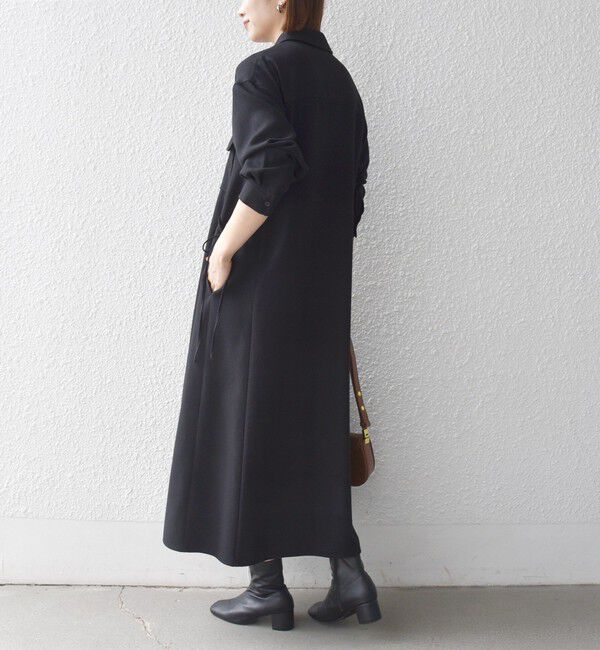 SHIPS any「《予約》〈洗濯機可能〉ウールライク ポケット フレア ロング ワンピース［NAVY BLUE］」|ワンピース|