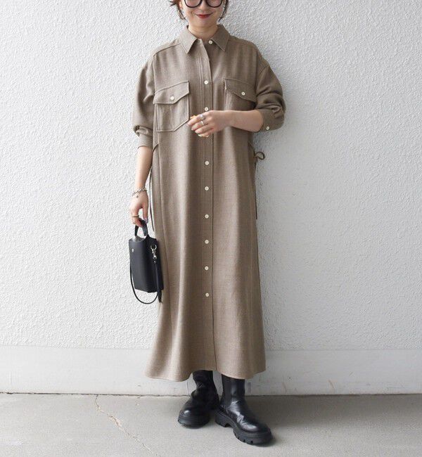 SHIPS any「《予約》〈洗濯機可能〉ウールライク ポケット フレア ロング ワンピース［NAVY BLUE］」|ワンピース|