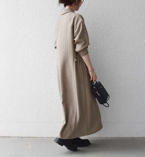SHIPS any「《予約》〈洗濯機可能〉ウールライク ポケット フレア ロング ワンピース［NAVY BLUE］」|ワンピース|