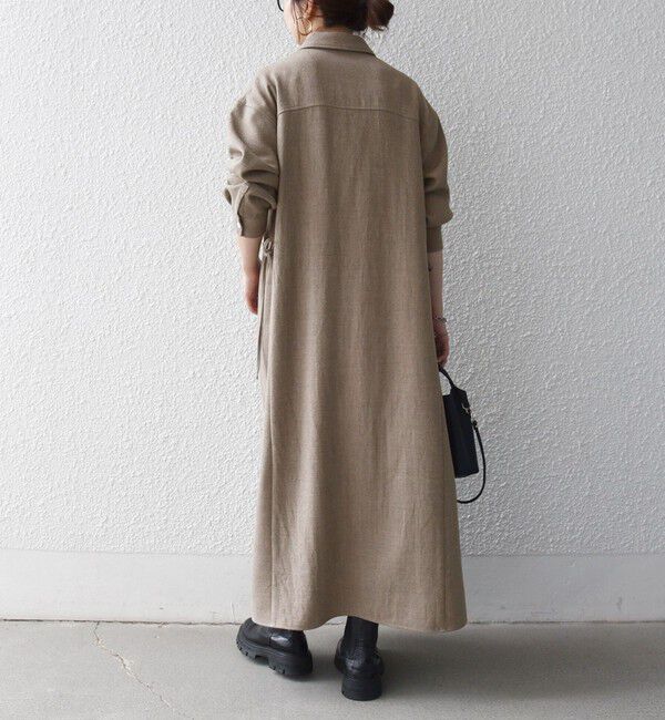 SHIPS any「《予約》〈洗濯機可能〉ウールライク ポケット フレア ロング ワンピース［NAVY BLUE］」|ワンピース|