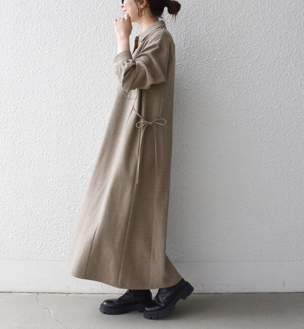 SHIPS any「《予約》〈洗濯機可能〉ウールライク ポケット フレア ロング ワンピース［NAVY BLUE］」|ワンピース|