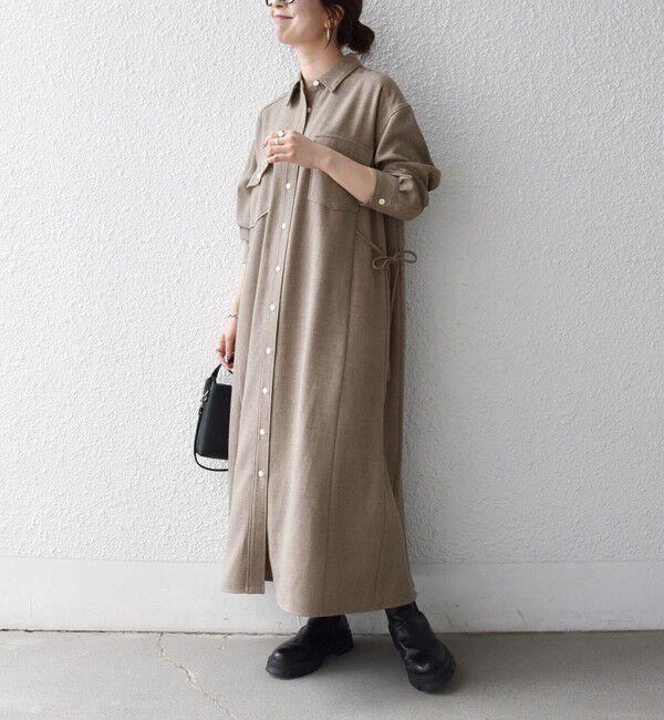 SHIPS any「《予約》〈洗濯機可能〉ウールライク ポケット フレア ロング ワンピース［NAVY BLUE］」|ワンピース|