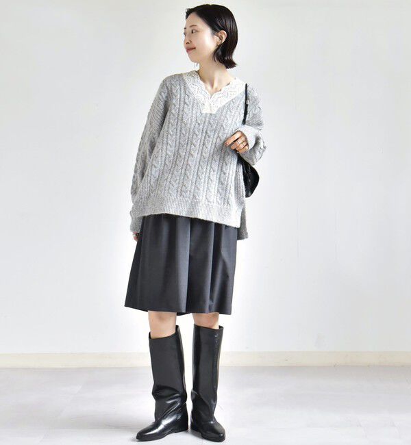 SHIPS for women「《予約》【WEB限定】〈手洗い可能〉レース ネック ラメ ケーブル Vネック ニット」|ニット・セーター|