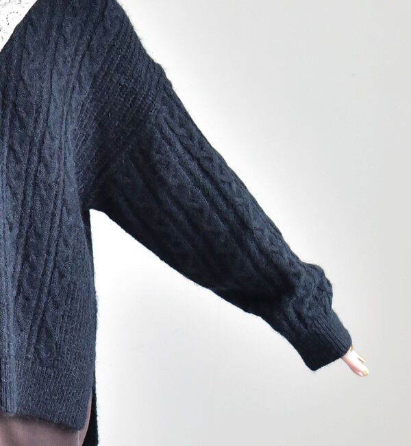 SHIPS for women「《予約》【WEB限定】〈手洗い可能〉レース ネック ラメ ケーブル Vネック ニット」|ニット・セーター|
