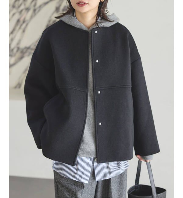JOURNAL STANDARD「《追加5》スーパー140ビーバーノーカラーショートコート」|ノーカラーコート|