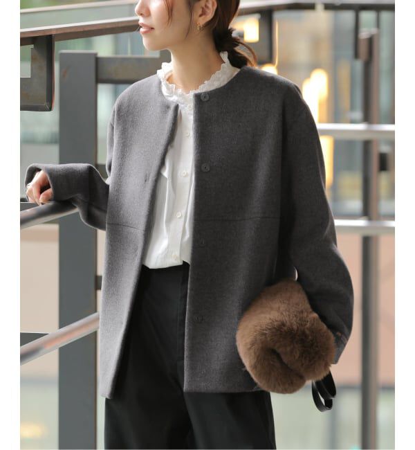 JOURNAL STANDARD relume「《追加予約 / 新色》スーパーファインビーバークルーネックコート」|ノーカラーコート|グレー