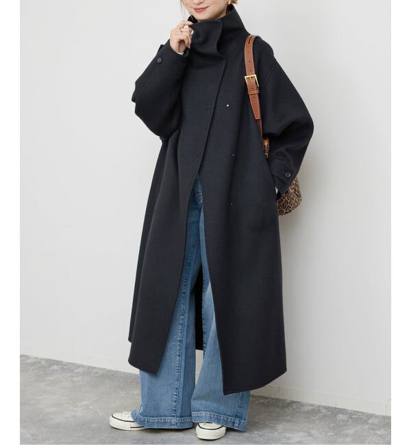 Spick and Span「《WEB限定 / 追加》ビーバーニュアンスカラーオーバーコート」|ノーカラーコート|ブラック