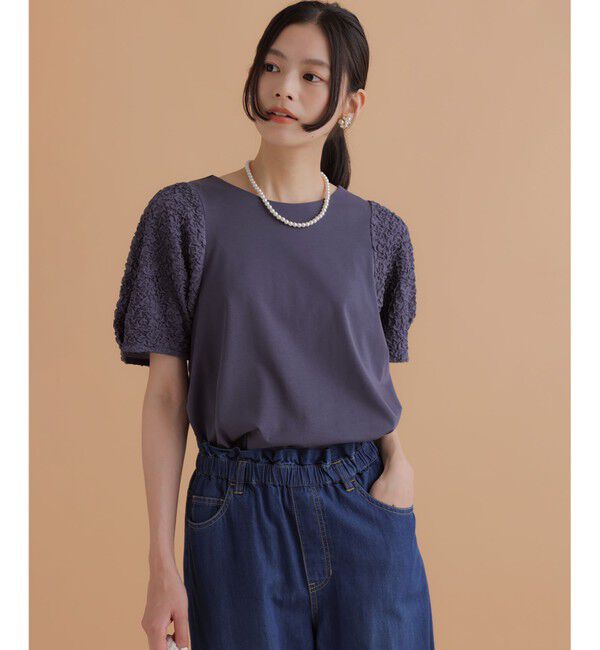 組曲「パフジャカードコンビジャージー パフスリーブカットソー」|Tシャツ・カットソー|
