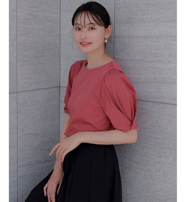 ANY SIS「【撥水・汗ジミ防止・UVケア・洗える】袖タック Tシャツ」|Tシャツ・カットソー|レッド