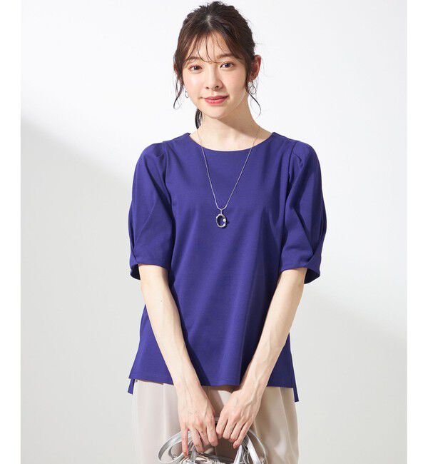 ANY SIS「【撥水・汗ジミ防止・UVケア・洗える】袖タック Tシャツ」|Tシャツ・カットソー|ダークブルー