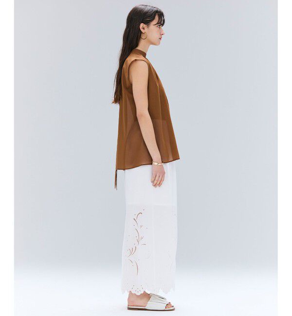 BEIGE,「【洗える】BAC / コットンバックボウタイノースリーブブラウス」|シャツ・ブラウス|