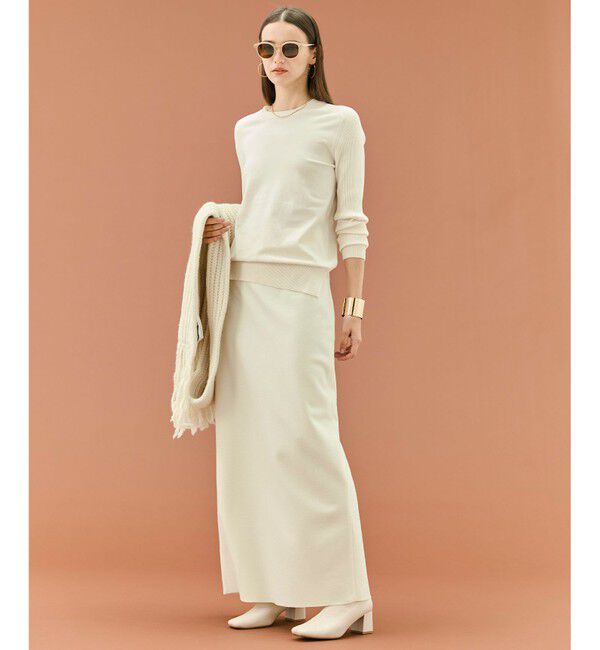 BEIGE,「【ロングセラー】WILLOW / ストレッチクルーネックリブニット」|ニット・セーター|