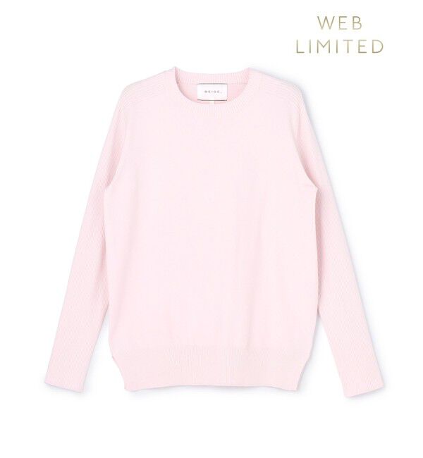 BEIGE,「【ロングセラー】WILLOW / ストレッチクルーネックリブニット」|ニット・セーター|