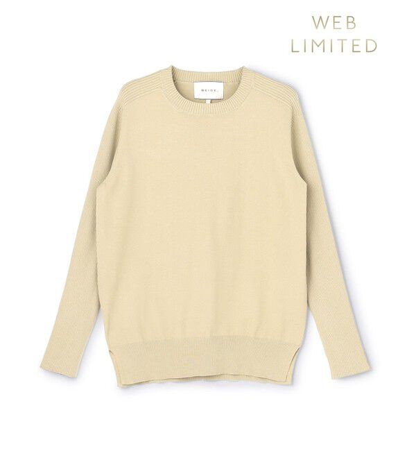 BEIGE,「【ロングセラー】WILLOW / ストレッチクルーネックリブニット」|ニット・セーター|