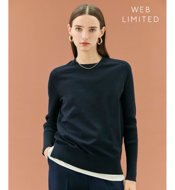 BEIGE,「【ロングセラー】WILLOW / ストレッチクルーネックリブニット」|ニット・セーター|Navy