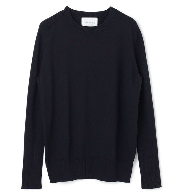 BEIGE,「【ロングセラー】WILLOW / ストレッチクルーネックリブニット」|ニット・セーター|