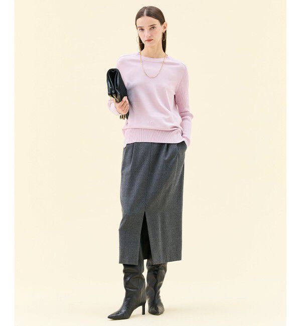 BEIGE,「【ロングセラー】WILLOW / ストレッチクルーネックリブニット」|ニット・セーター|