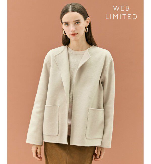 BEIGE,「【WEB限定】PAYSON / ウールリバーノーカラーショートコート」|ノーカラージャケット|Taupe
