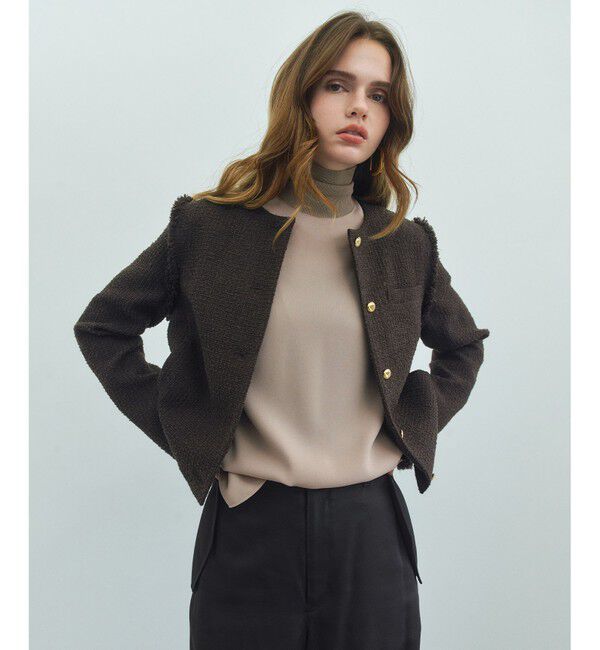 BEIGE,「BRATTLE / ツイードノーカラージャケット」|ノーカラージャケット|Brown