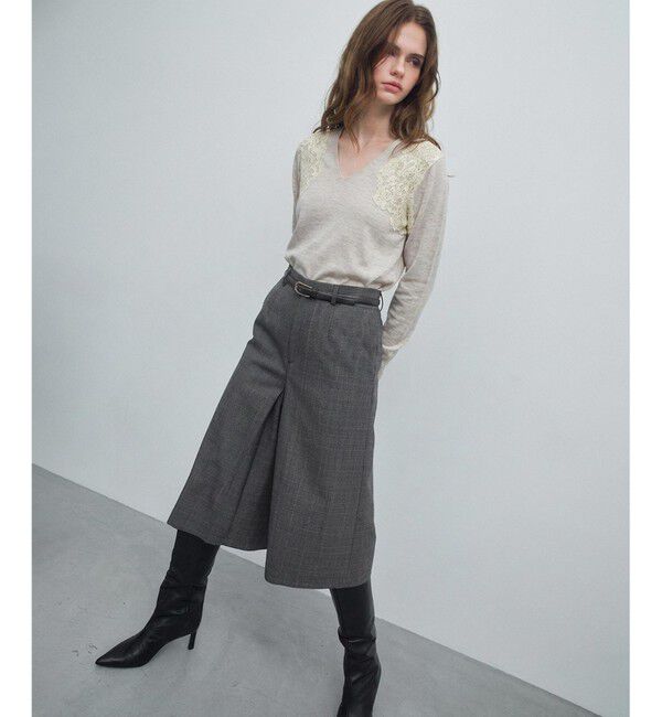 BEIGE,「【WEB限定】REMINGTON / レースコンビ Vネックニット」|ニット・セーター|