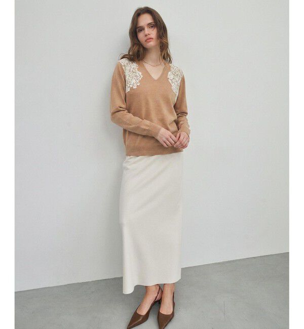 BEIGE,「【WEB限定】REMINGTON / レースコンビ Vネックニット」|ニット・セーター|