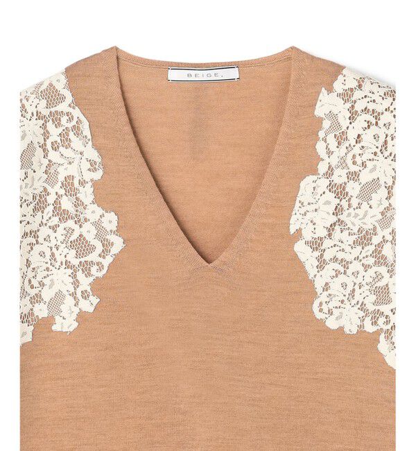 BEIGE,「【WEB限定】REMINGTON / レースコンビ Vネックニット」|ニット・セーター|