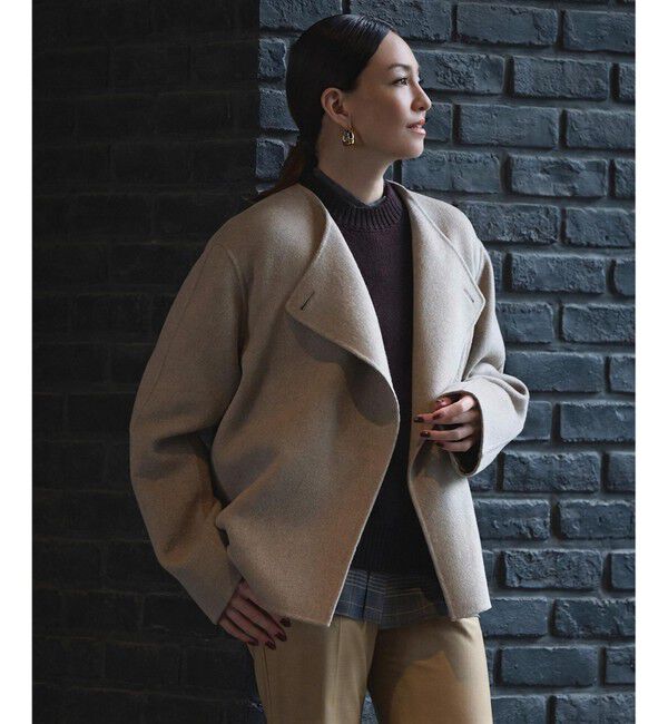 BEIGE,「BOW / ウールリバー ノーカラージャケット」|ノーカラージャケット|Top Taupe