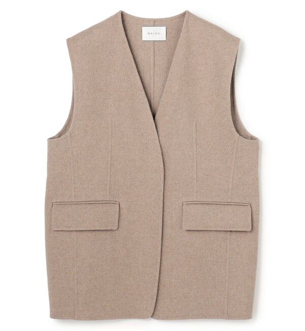 BEIGE,「BOW / ウールリバー ノーカラージレ」|ベスト・ジレ|Top Taupe