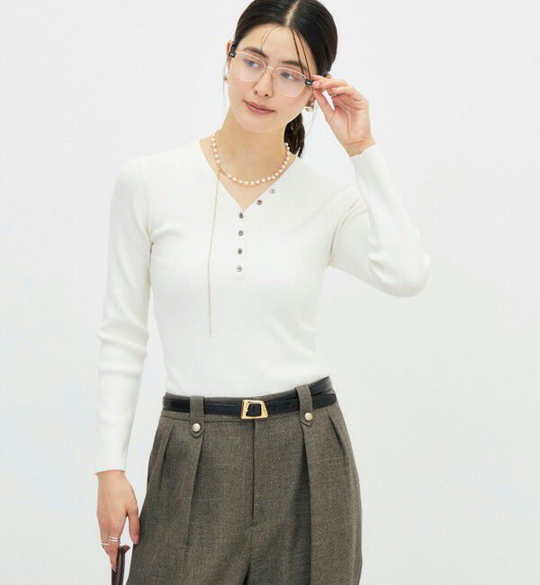 NOLLEY'S sophi「《手洗い可能》シルクカシミヤ混Vヘンリーリブプルオーバー」|ニット・セーター|