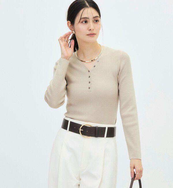 NOLLEY'S sophi「《手洗い可能》シルクカシミヤ混Vヘンリーリブプルオーバー」|ニット・セーター|ベージュ