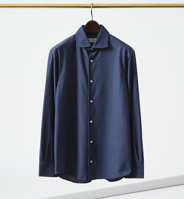 ABAHOUSE「【ON/OFF兼用】トリコット サッカー 長袖シャツ」|シャツ・ブラウス|ネイビー