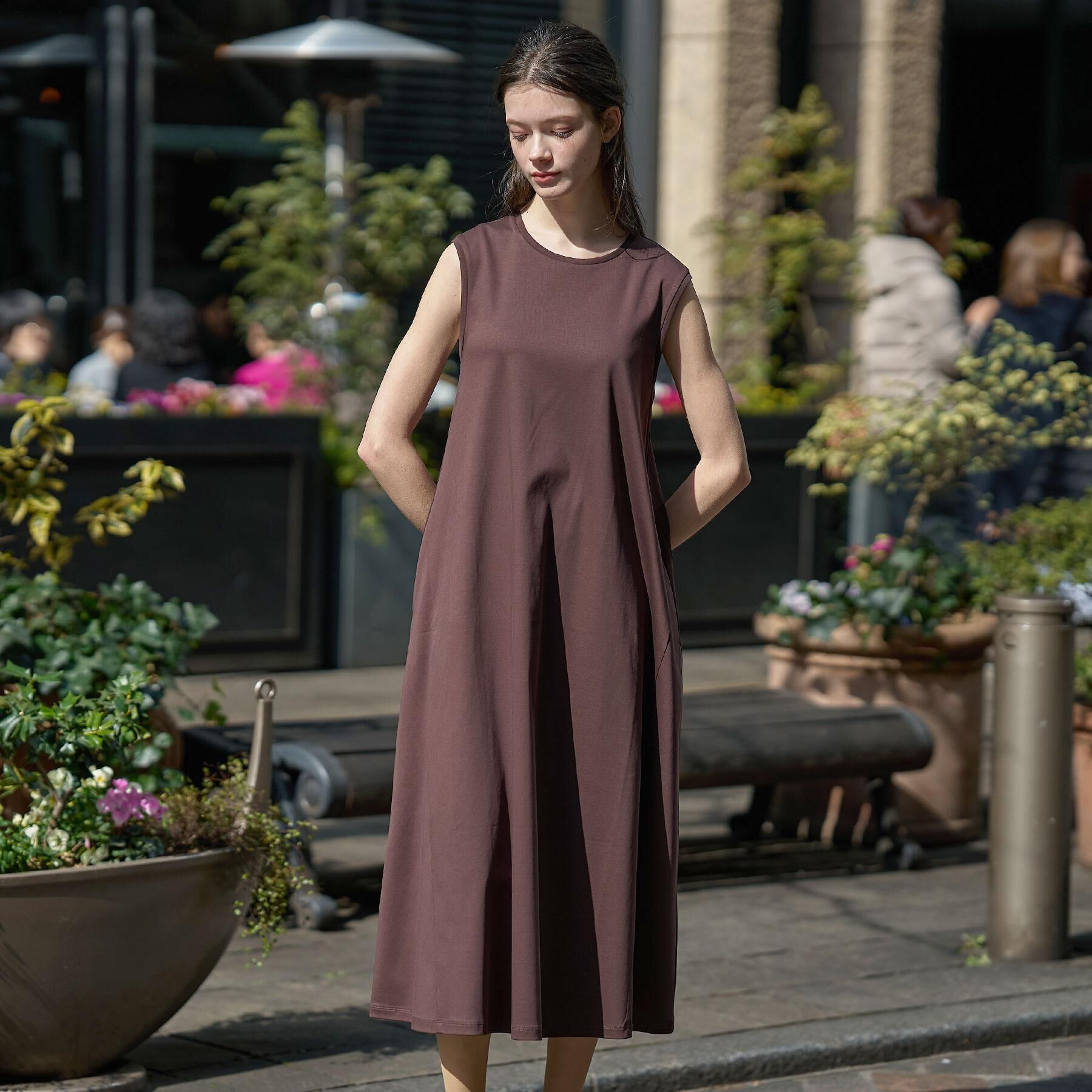 DRESSTERIOR「【接触冷感／抗菌防臭／消臭/ウォッシャブル】アイスクリアコットン フレンチスリーブワンピース」|ワンピース|