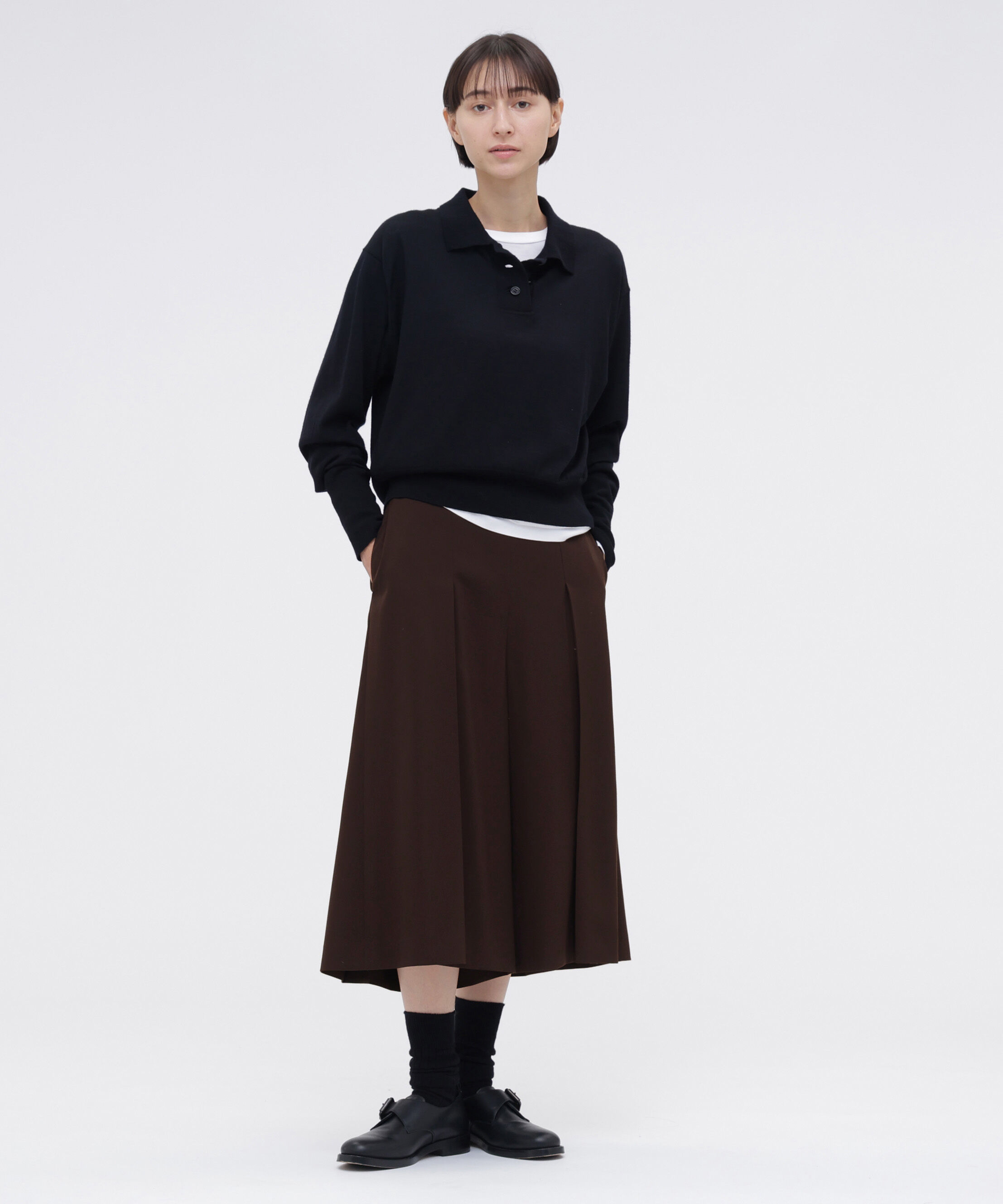  「FLUID WOOL TROUSERS」|キュロット|DARK BROWN2