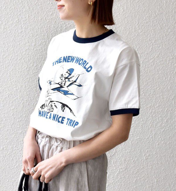 SHIPS any「【SHIPS any別注】THE KNiTS:〈洗濯機可能〉ロゴ プリント リンガー TEE」|Tシャツ・カットソー|