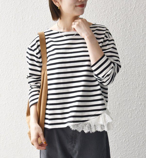 SHIPS any「〈洗濯機可能〉レース ヘム アシンメトリー ロングスリーブ TEE」|Tシャツ・カットソー|